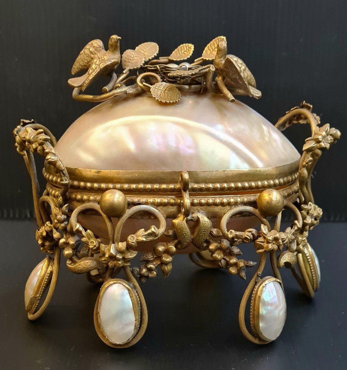 Box With Birds Allegory Of Marriage. Mother-of-pearl Box Napoleon III 19th Century-photo-2