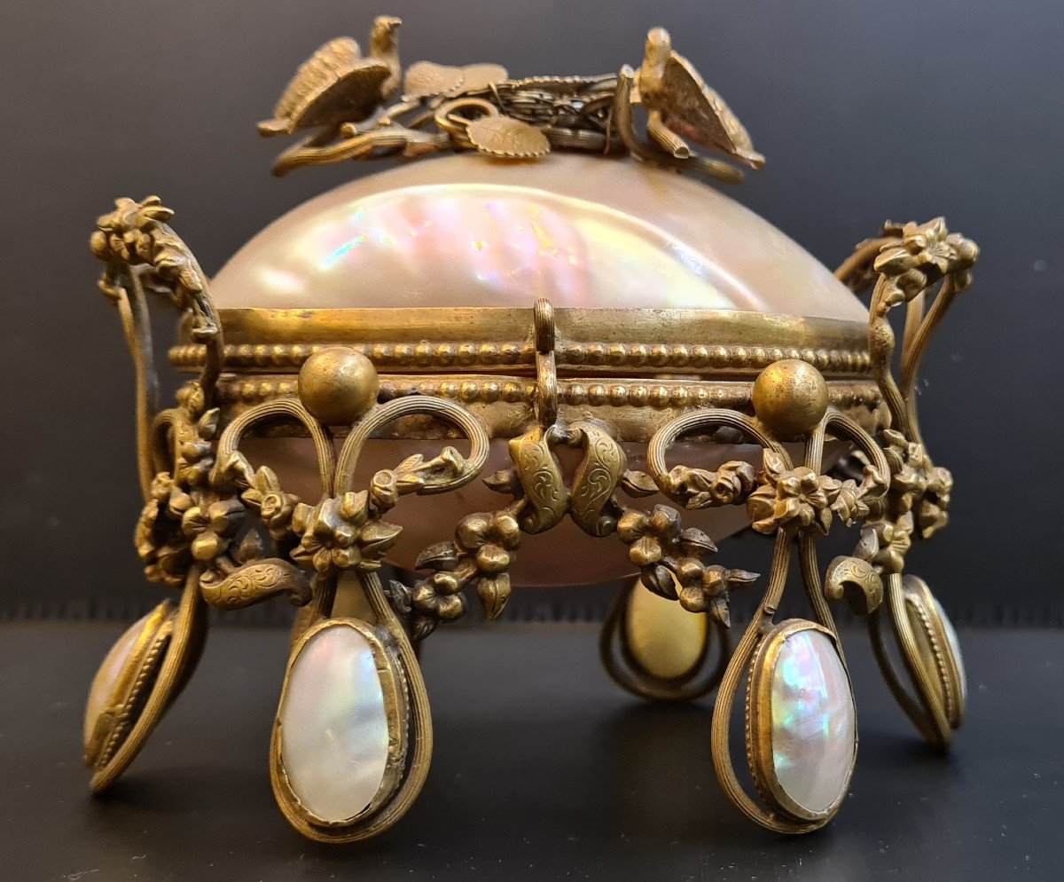 Box With Birds Allegory Of Marriage. Mother-of-pearl Box Napoleon III 19th Century-photo-7