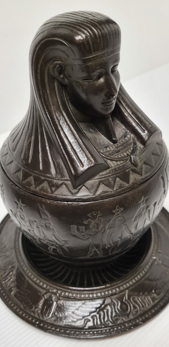 Canopic Vase With Bronze Patina 19th Century Antique Egyptian Cabinet Of Curiosities Egyptomania -photo-4