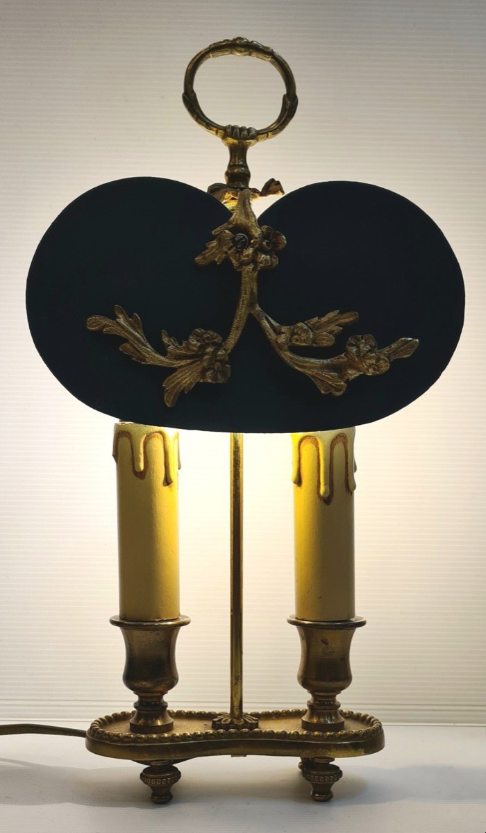 Lampe Bouillotte à écran Bronze Doré Et Tole Peinte Style Napoléon III -photo-2