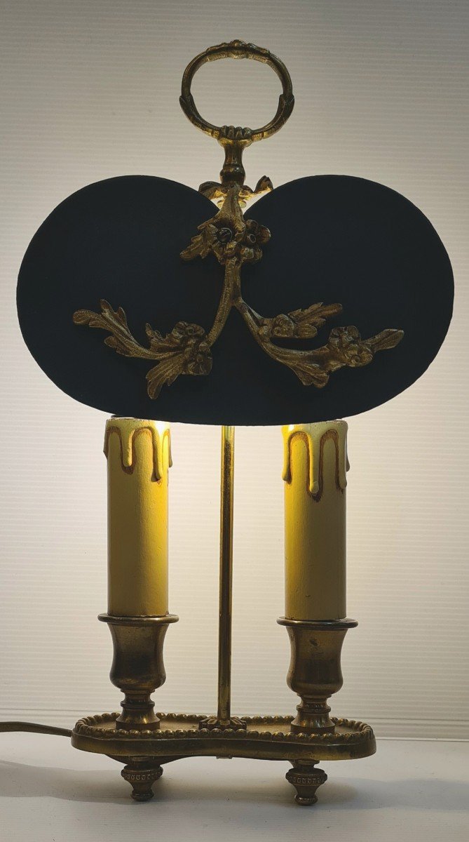 Lampe Bouillotte à écran Bronze Doré Et Tole Peinte Style Napoléon III -photo-6