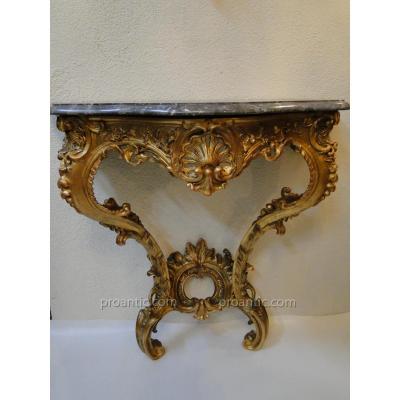 Console En Bois Sculpte Et Dore d'Epoque Louis XV XVIIIeme 