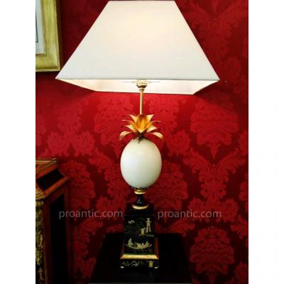 Pair Of Pineapple Lamps With Ostrich Eggs