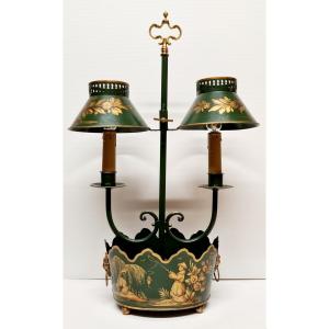 Chinese Hot Water Bottle Lamp In Painted Tole Louis XV Style