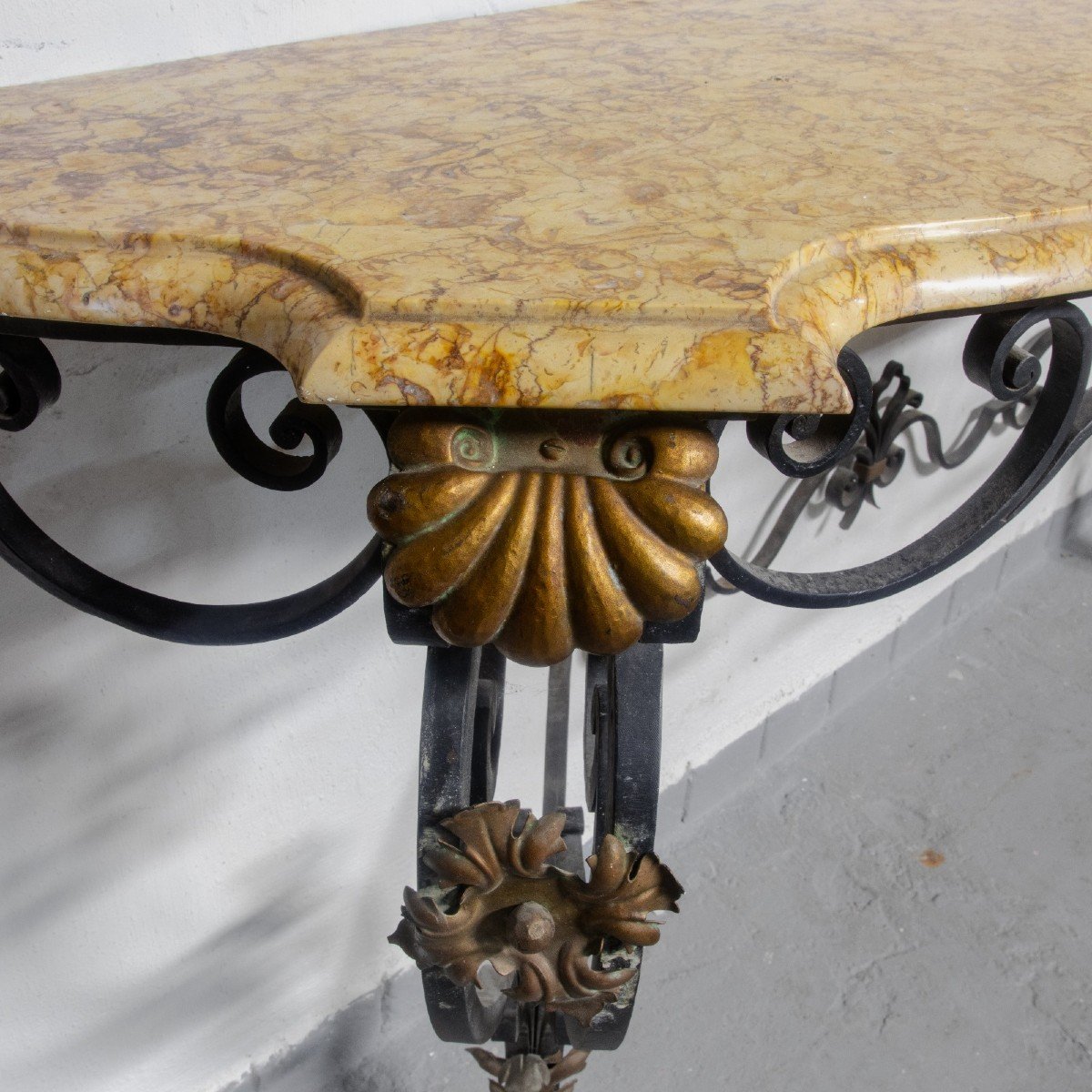 Wrought Iron Console, Marble Top 1950-photo-2