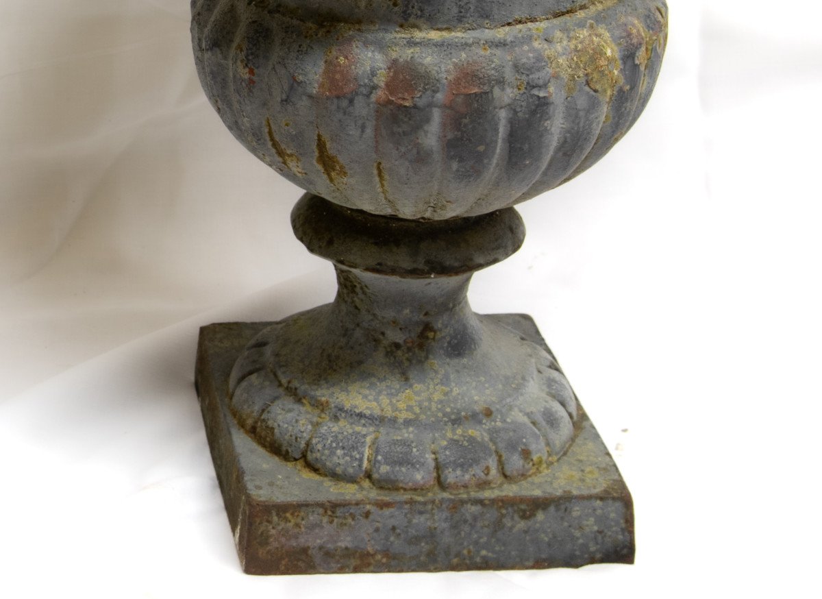 Pair Of 19th Century Cast Iron Medici Vases-photo-4