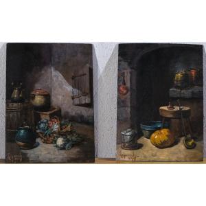 Pair Of Still Life Kitchen Interior By Casimir Raymond