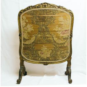 Golden Wood Fireplace Screen With Central Tapestry 19th Century