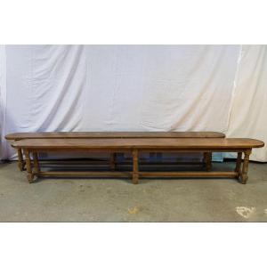 Pair Of Large Benches In Solid Oak