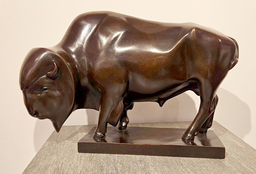 Original Bronze By Yvan Larsen "bison" Limited Edition 12 Ex 