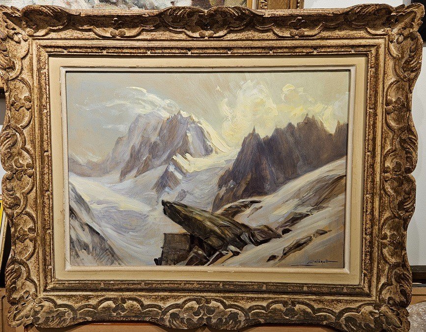 Huile Sur Isorel Par Marcel Wibault , " Le Mont Blanc Depuis Le Refuge Du Couvercle "  -photo-2