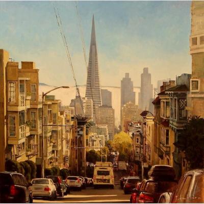 huile sur panneau  de Pascal Amblard  "  transamerica tower "  80 x 80 