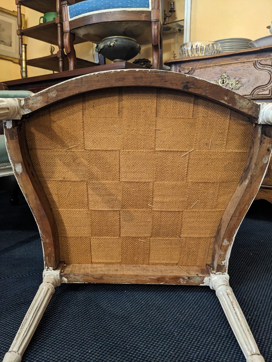 Paire De Fauteuils d'époque Louis XVI à Dossier Plat En Bois Peint .-photo-4