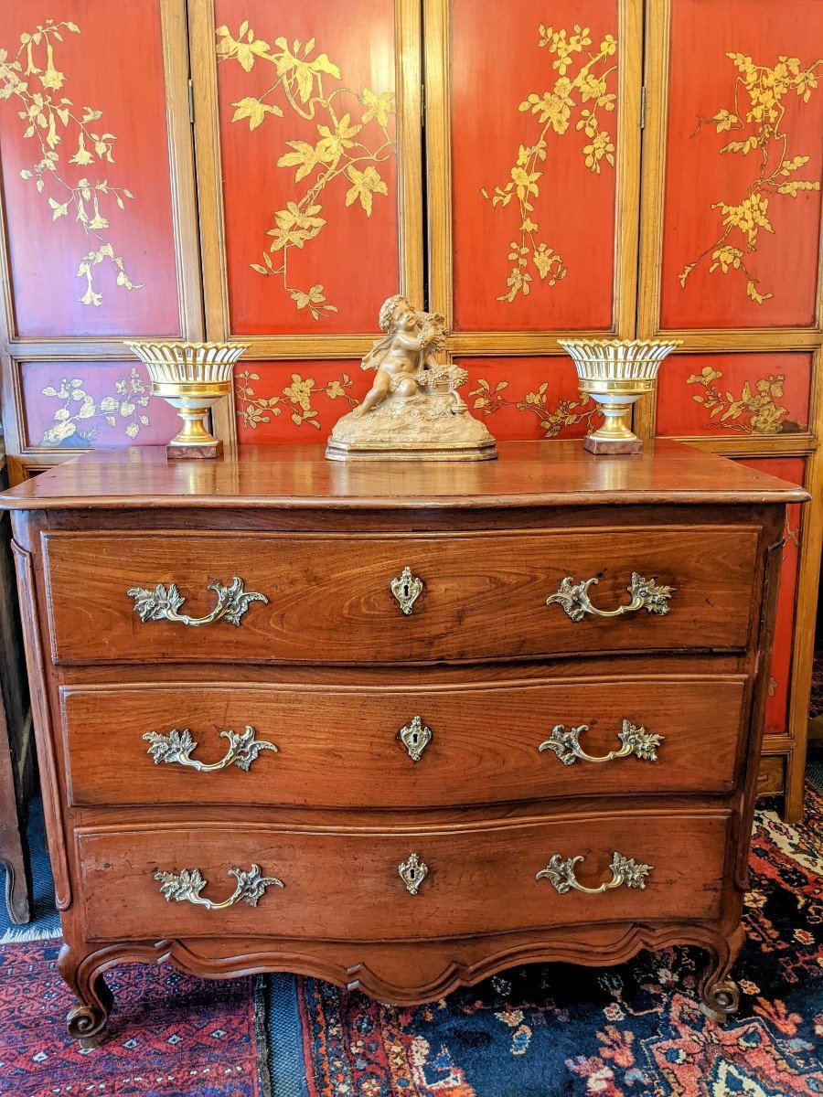 Commode Louis XV à Façade Galbée En Bois Naturel .-photo-4