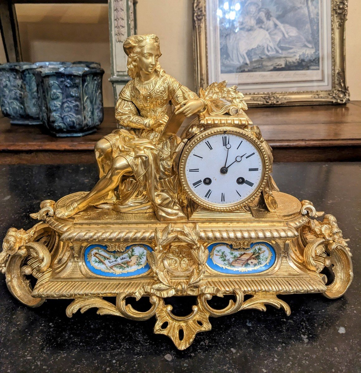 Pendulum In Gilt Bronze And Porcelain Plates From Napoleon III Period