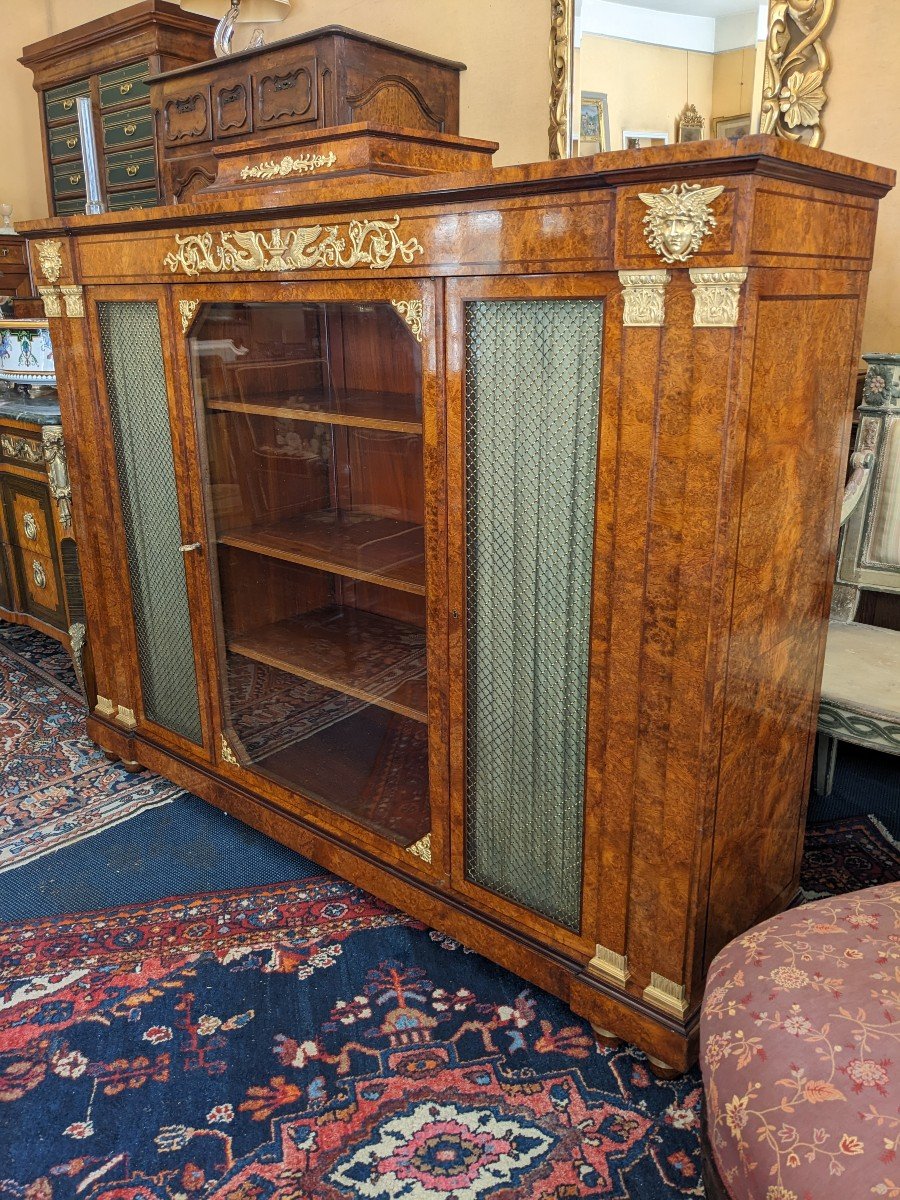 Empire Style Showcase Library In Amboyna Burl Napoleon III-photo-4