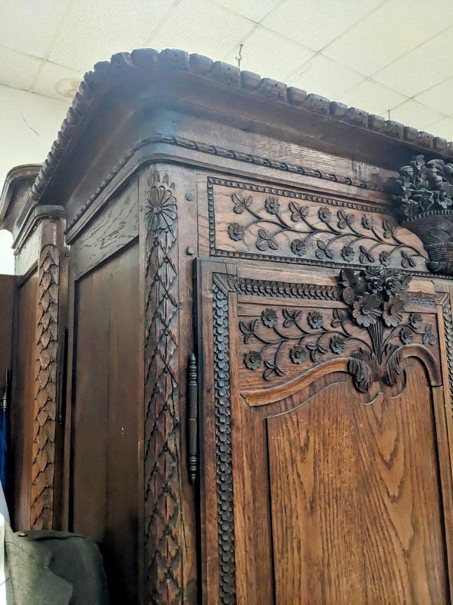 Small Norman Wardrobe In 19th Century Oak From La Ferrière Sur Risle (eure).-photo-3