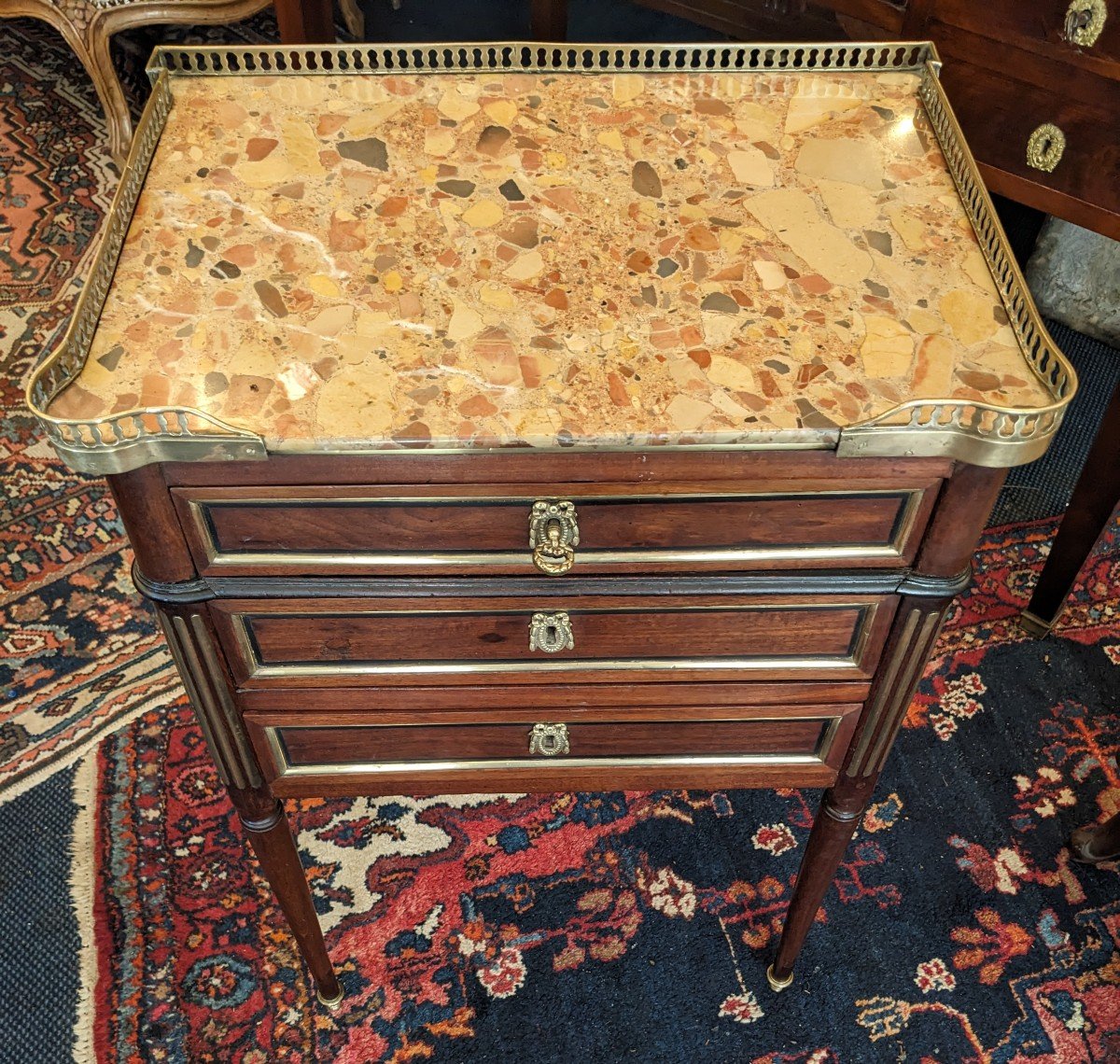 Small Louis XVI Period Chiffonnière Table With Gallery In Mahogany And Ebony Fillets.-photo-2