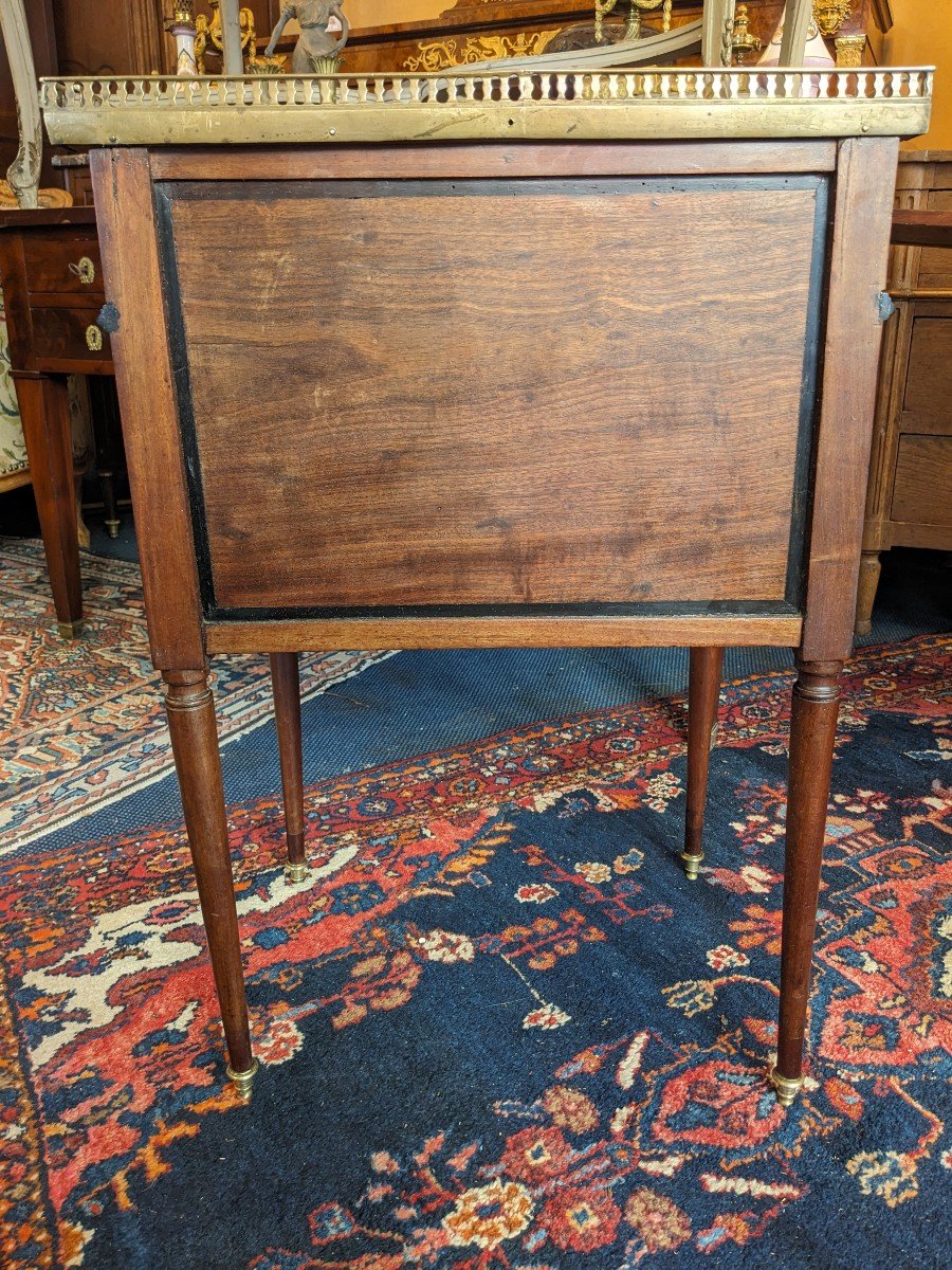 Small Louis XVI Period Chiffonnière Table With Gallery In Mahogany And Ebony Fillets.-photo-3