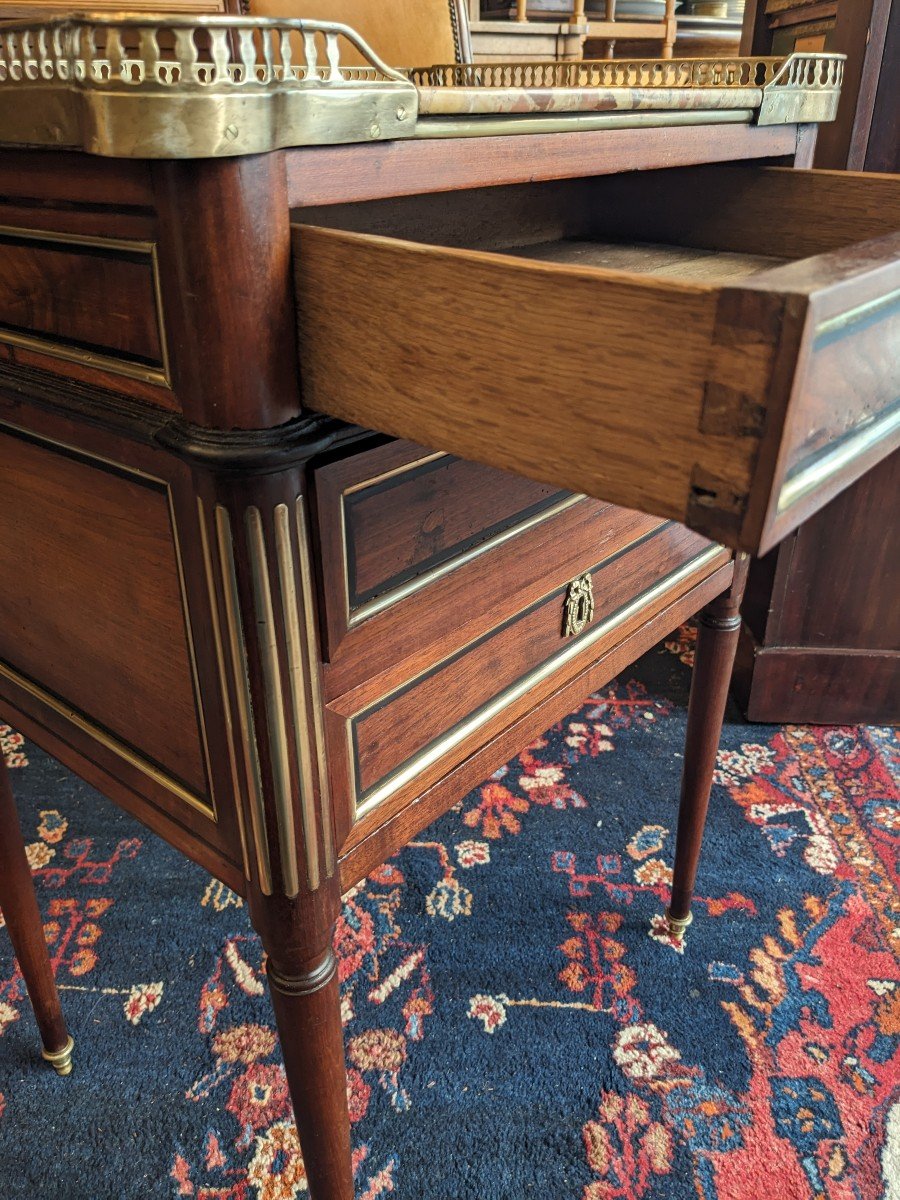 Small Louis XVI Period Chiffonnière Table With Gallery In Mahogany And Ebony Fillets.-photo-3