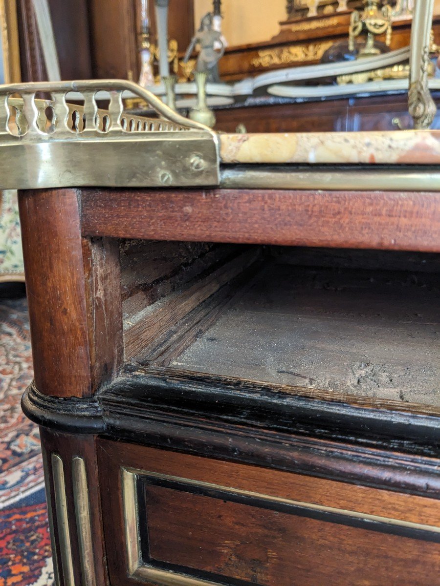 Small Louis XVI Period Chiffonnière Table With Gallery In Mahogany And Ebony Fillets.-photo-4