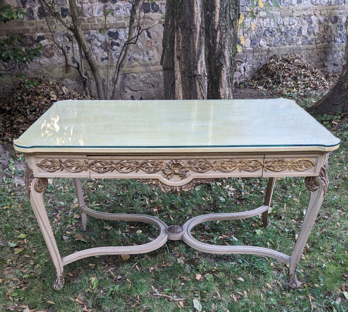 Transition Style Center Table In Painted And Gilded Wood, 19th Century.-photo-2