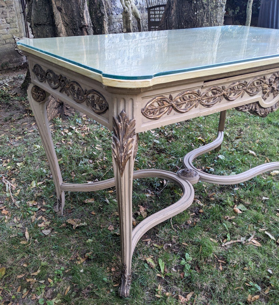 Transition Style Center Table In Painted And Gilded Wood, 19th Century.-photo-1