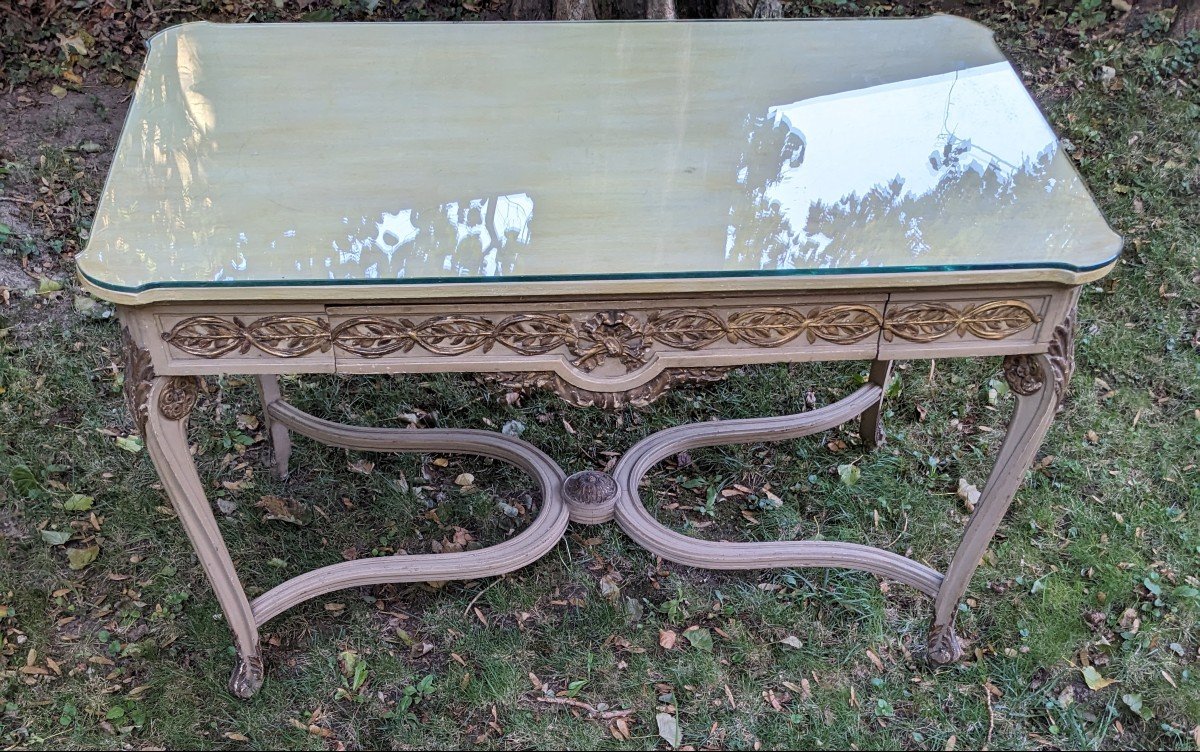 Transition Style Center Table In Painted And Gilded Wood, 19th Century.-photo-2