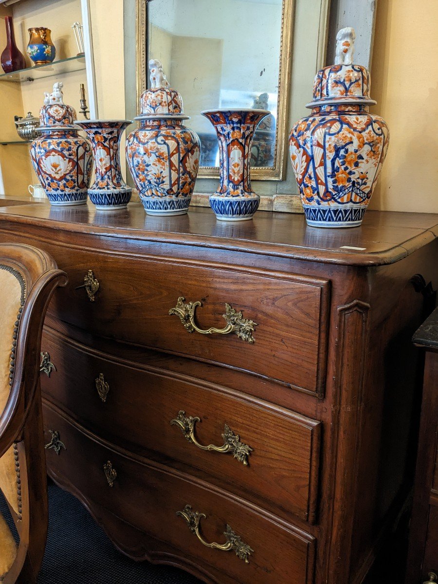 Ensemble De Trois Potiches Et Deux Vases Cornets En Porcelaine d'Imari époque XIXème Japon-photo-2