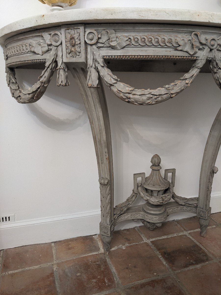 Louis XVI Style Console Table In Painted Wood, Half-moon Shape, 19th Century.-photo-2