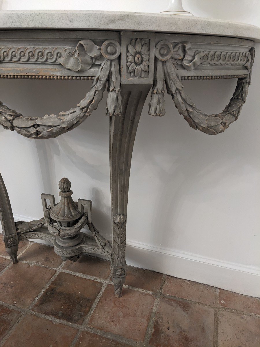 Louis XVI Style Console Table In Painted Wood, Half-moon Shape, 19th Century.-photo-3