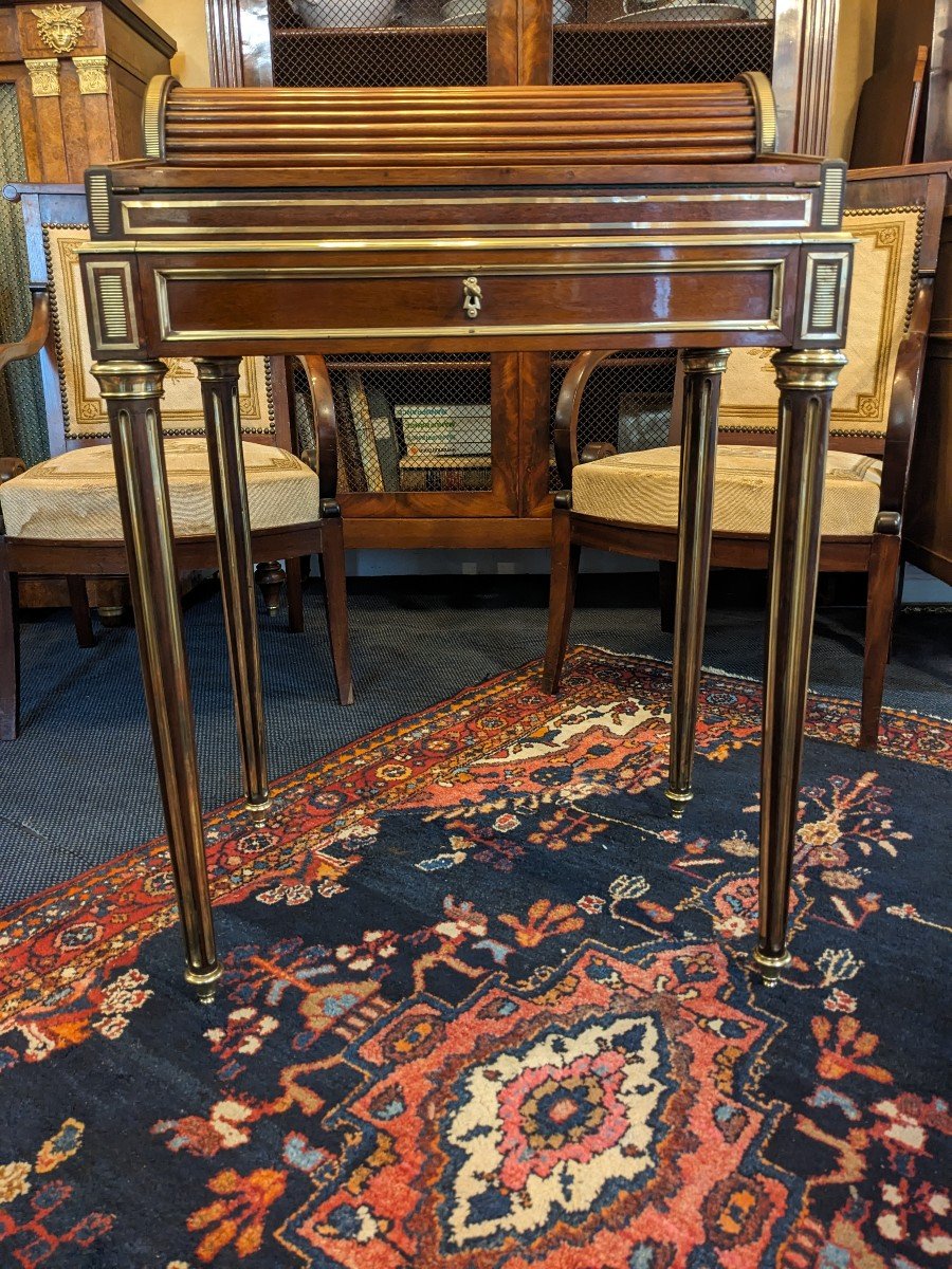 Small Louis XVI Style Cylinder Desk In Mahogany From The Napoleon III Period-photo-2