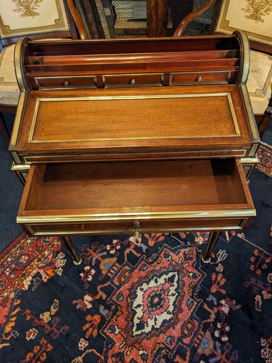 Small Louis XVI Style Cylinder Desk In Mahogany From The Napoleon III Period-photo-3