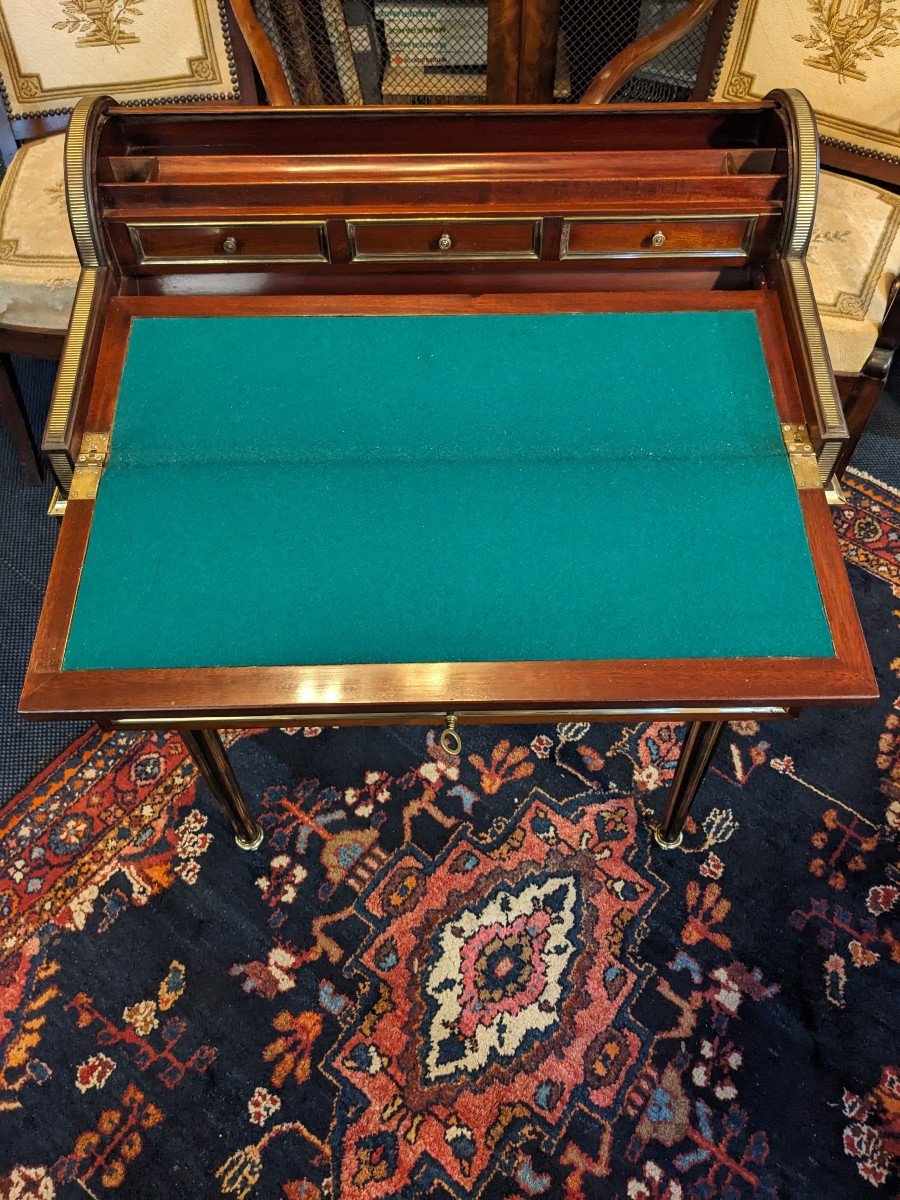 Small Louis XVI Style Cylinder Desk In Mahogany From The Napoleon III Period-photo-4