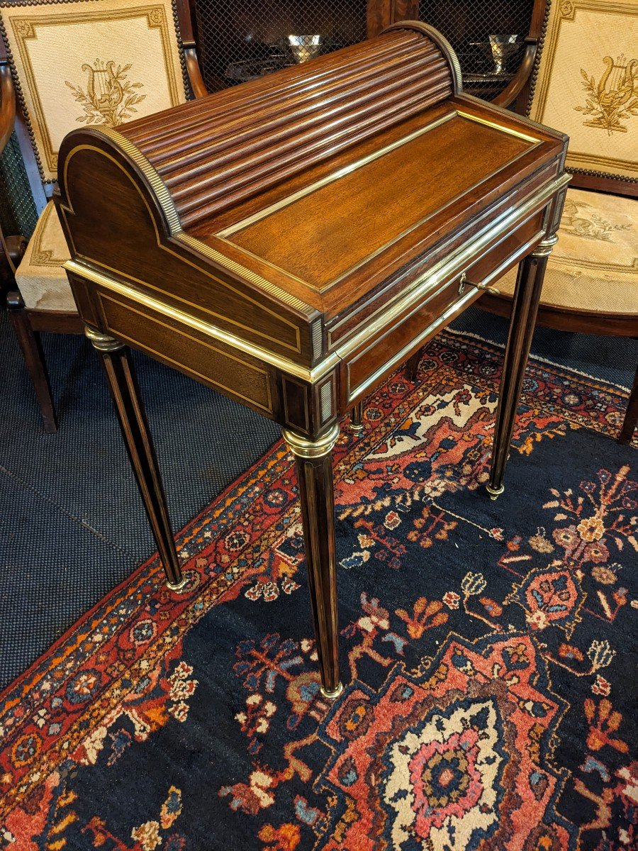 Small Louis XVI Style Cylinder Desk In Mahogany From The Napoleon III Period-photo-2