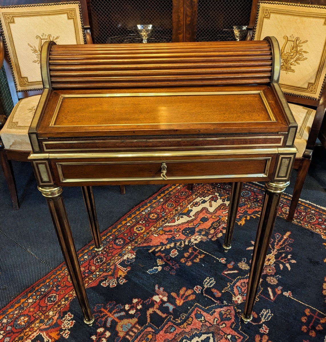 Small Louis XVI Style Cylinder Desk In Mahogany From The Napoleon III Period