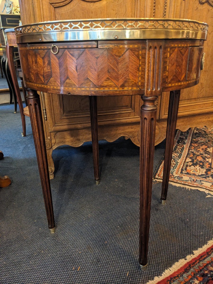 Table Bouillotte De Style Louis XVI En Marqueterie d'époque Napoléon III.-photo-1