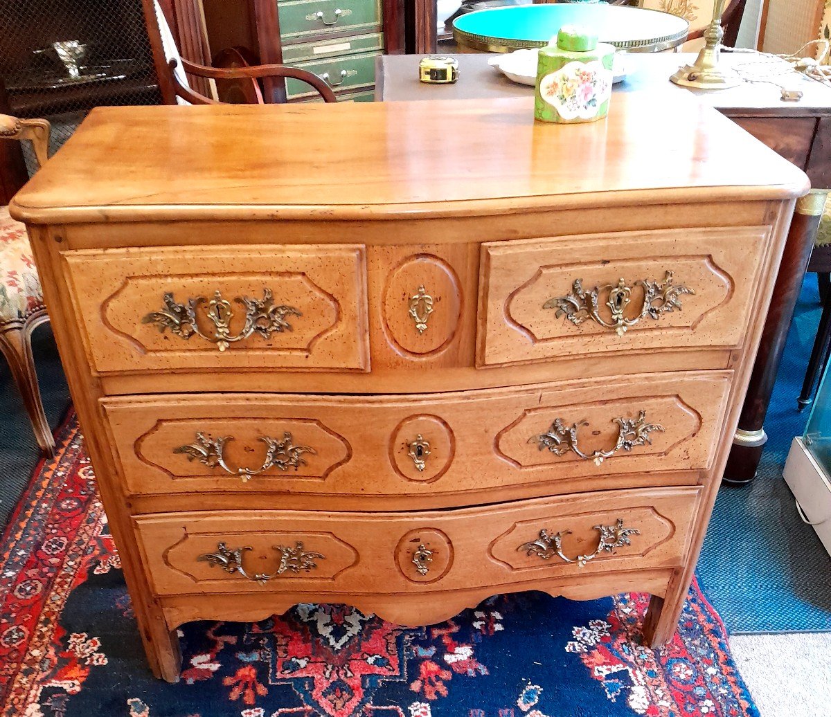 Small Curved Chest Of Drawers From The Regency Period In Walnut