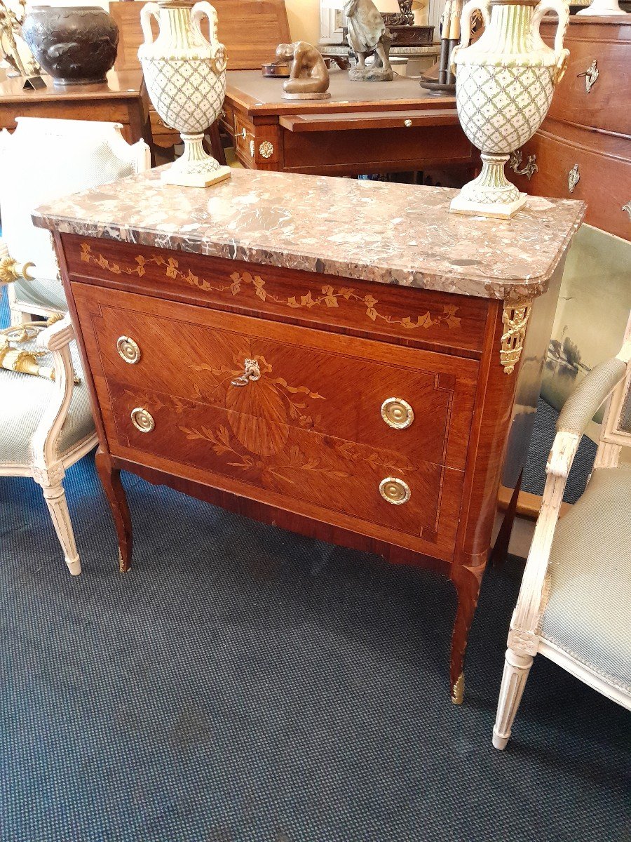 Petite Commode De Style Transition En Marqueterie d'époque 1900.-photo-2