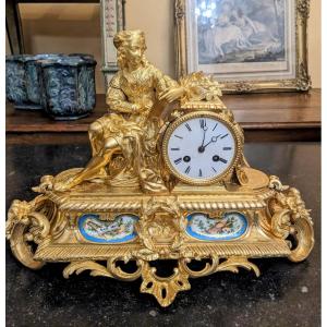 Pendulum In Gilt Bronze And Porcelain Plates From Napoleon III Period