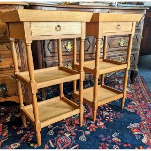 Pair Of Directoire Style Blond Oak Bedside Tables.