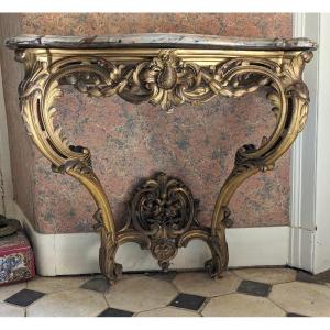 Console En Bois Doré De Style Louis XV d'époque Napoléon III .