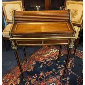 Small Louis XVI Style Cylinder Desk In Mahogany From The Napoleon III Period