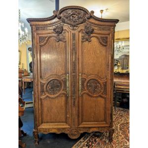 Norman Wardrobe Called "wedding" From The Pays De Caux In Oak, 19th Century.