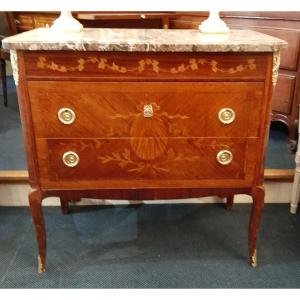 Small Transition Style Chest Of Drawers In Marquetry From The 1900s.