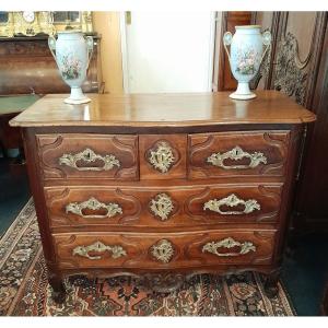 Parisian Louis XV Period Chest Of Drawers With Curved Front In Solid Walnut Stamped A. Gosselin