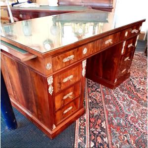 Large Empire Style Mahogany Pedestal Desk.