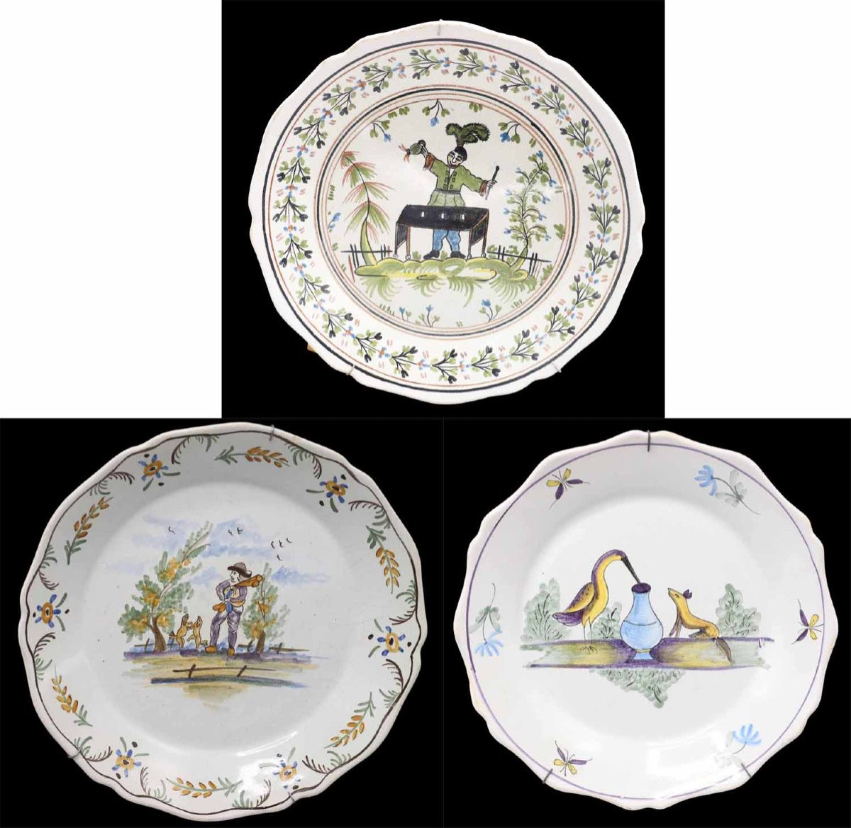 3 French Earthenware Plates - Magician