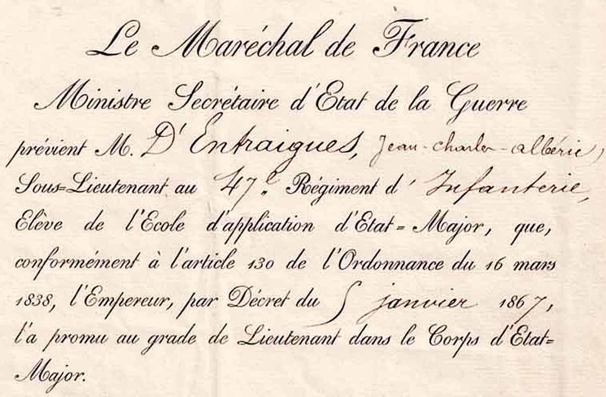 Appointment To The Grade Of Lieutenant Mr D’entraigues 1867 / Marshal Randon-photo-2