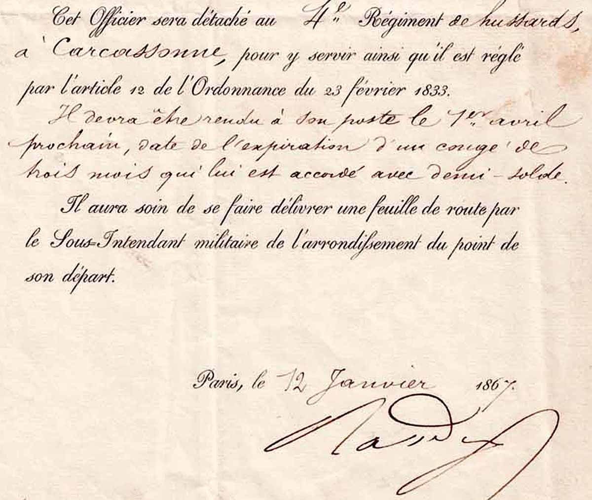 Appointment To The Grade Of Lieutenant Mr D’entraigues 1867 / Marshal Randon-photo-3